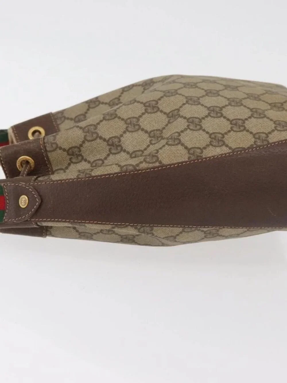 GUCCI GG Supreme Sherry Line Drawstring PVC Beige Red 164 02 034 Auth BA13148